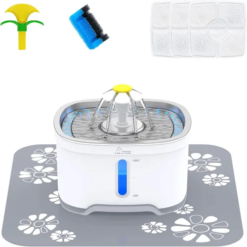 Fuente de agua de acero inoxidable para gatos, fuente de agua para mascotas con bomba inteligente e indicador LED para alerta de escasez de agua,