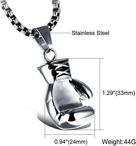 Miniatura 19 de Hamoery Collar con colgante de cadena de guante de boxeo de acero inoxidable punk para hombres y mujeres