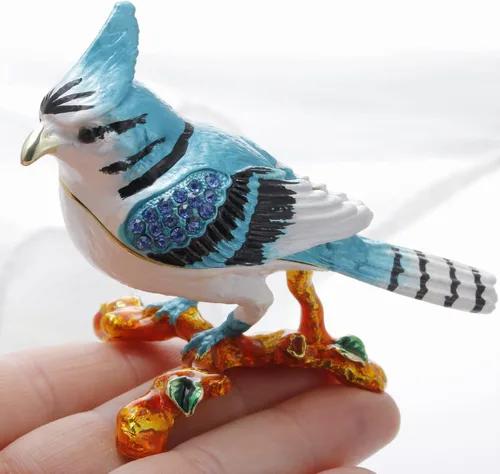 Miniatura 6 de Vie jeune Caja de baratijas de Jay azul esmaltada pintada a mano, con bisagras, organizador de joyas, almacenamiento clásico con bisutería, recuerdo