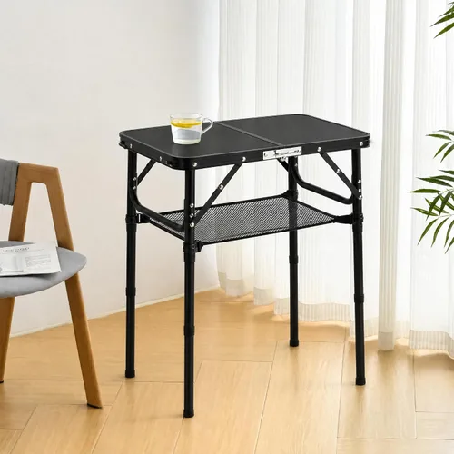 Miniatura 2 de YUFIFAIRY Mesa de campamento plegable pequeña, 24 pulgadas de largo x 16 pulgadas de ancho con patas de altura ajustable, todo negro