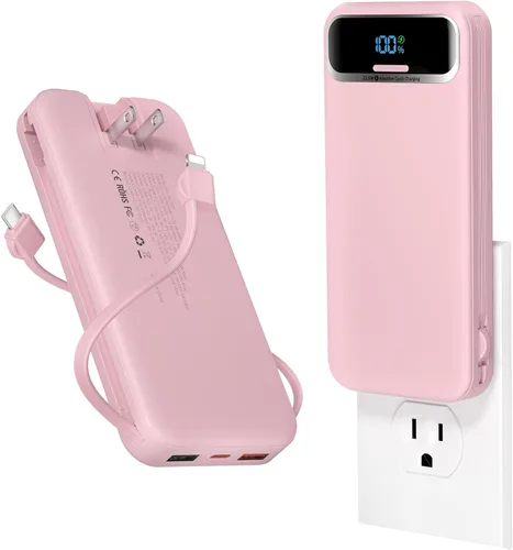 Miniatura 13 de Cargador portátil ligero de 12000 mAh con cables integrados y enchufe de pared de CA, batería de carga rápida PD20W USB-C, pantalla LED, cargador