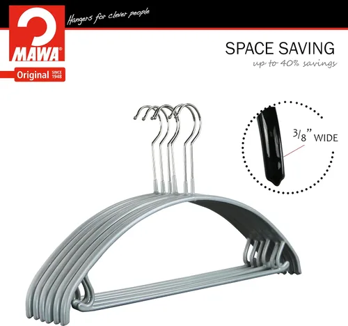 Miniatura 7 de Mawa by Reston Lloyd - Percha de metal antideslizante, soporte de hombro suave con ganchos para falda/barra de pantalones, modelo 42-U, color Plata
