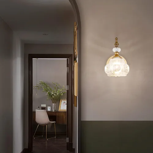 Miniatura 8 de Apliques de pared vintage, iluminación de pared de 1 luz con pantalla de cristal, acabado de latón antiguo cepillado mate, lámpara de pared