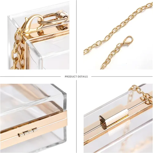 Miniatura 3 de WJCD - Bolso de mano de acrílico transparente para mujer, bolso de hombro con correa de cadena de dorada desmontable