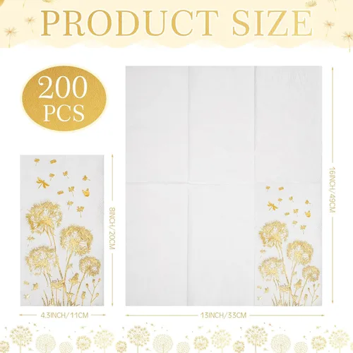 Miniatura 2 de Pasimy 100 toallas de mano desechables para baño, toalla de papel de diente de león, floral, desechables, servilletas decorativas para invitados