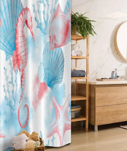Miniatura 114 de set de cortina para baño decorativa de tela de poliéster con ganchos