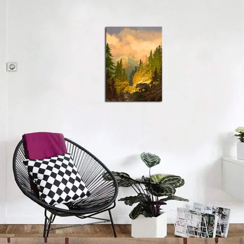 Miniatura 2 de arteWOODS Lienzo decorativo para pared, diseño de oso grizzly para dormitorio, sala de estar, bosque, montaña rocosa, moderno, lienzo, impresiones