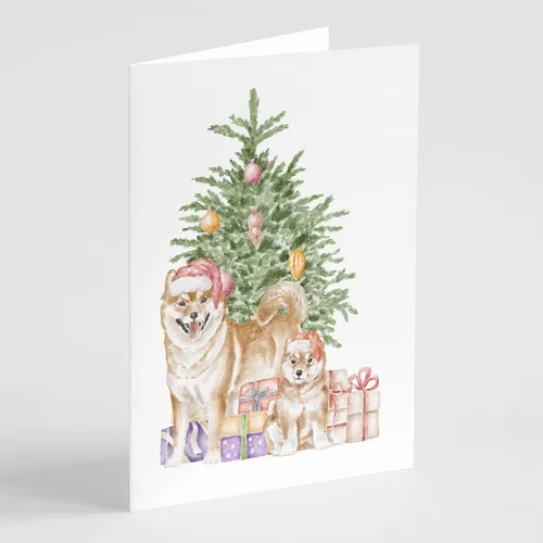 Miniatura 4 de Caroline's Treasures CK8213GCA7P Bulldog, Bulldog Inglés #2 - Tarjetas de felicitación y sobres de árbol de Navidad, paquete de 8 tarjetas en blanco