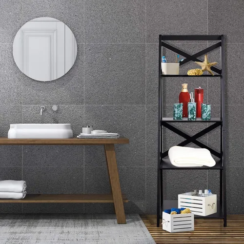 Miniatura 9 de Estantería de escalera de 4 niveles, estante de exhibición de plantas inclinadas, estantería moderna de madera para decoración de madera, estantes