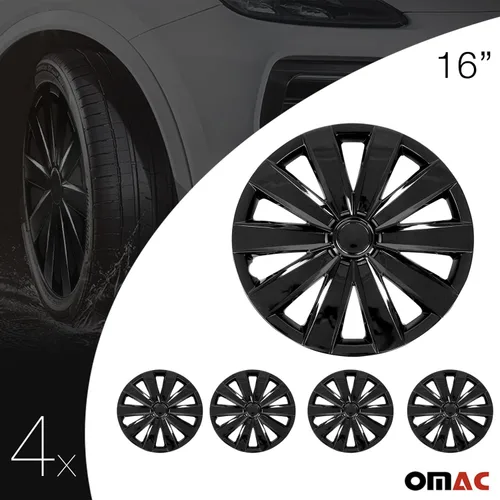 Miniatura 5 de OMAC - Juego de 4 tapas de buje ABS negras de 16 pulgadas, tapas para Rines 16, fundas de rueda premium de 16 pulgadas, juego de cubiertas