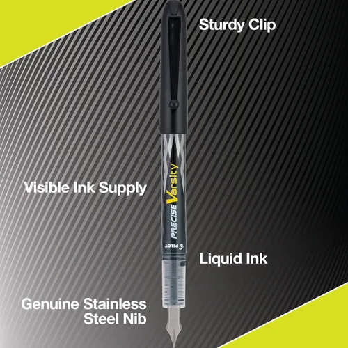 Miniatura 4 de PILOT Precise Varsity - Plumas fuente precargadas, de punta media de acero inoxidable, tintas negra/azul/violeta, 3 unidades (90022)