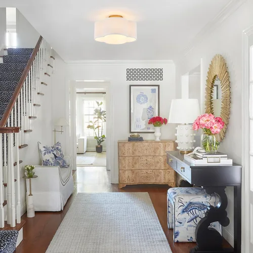 Miniatura 4 de VILUXY Luces de techo semiempotradas doradas, lámpara de techo moderna de 4 luces con pantalla de tela plisada blanca en pantalla de flores, lámpara