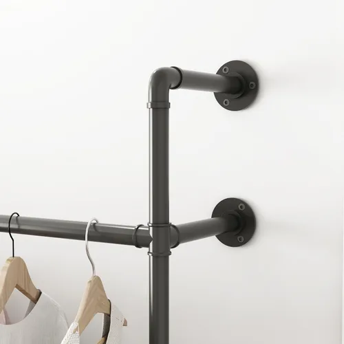 Miniatura 4 de ORSENIGO Perchero industrial de tubería, perchero de ropa de metal resistente con dobles varillas para colgar ropa, perchero de exhibición de ropa