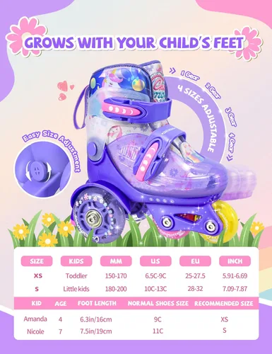Miniatura 5 de Patines de unicornio para niños pequeños, patines de entrenamiento para niños con triple protección de seguridad, patines de 4 tamaños ajustables
