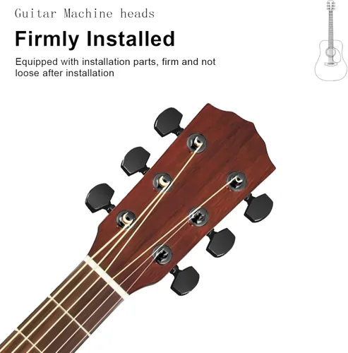 Miniatura 4 de SAPHUE 6 clavijas de afinación de guitarra 3L3R, clavijas de afinación de guitarra selladas cuadrado grande, cabezales de máquina, guitarra Negro