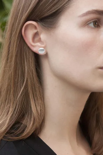 Miniatura 2 de Round Lentil Shaped Stud Post Earrings, Sterling Silver 925, Satin Finish (1 cm). Handmade Perfect Small Gift