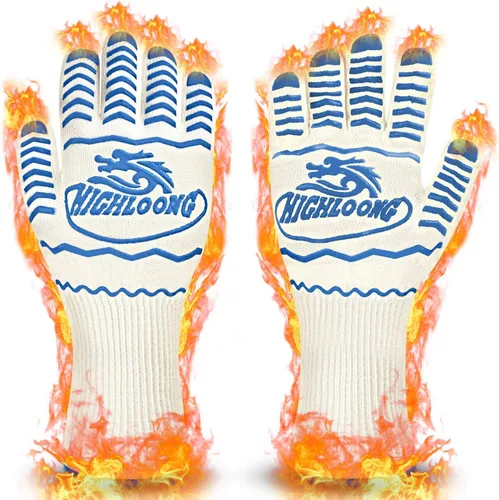 Miniatura 14 de Guantes para barbacoa, guantes de horno 1472℉ resistentes al calor extremo, guantes de silicona antideslizantes para horno, guantes de cocina
