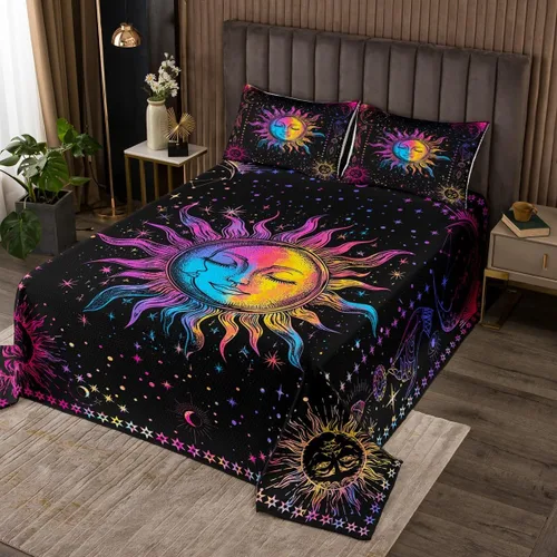 Miniatura 33 de Erosebridal Juego de colcha de teñido anudado arcoíris, juego de ropa de cama bohemio de calavera de la muerte, juego de ropa de cama tamaño King