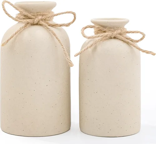 Hirdbrote - Jarrones pequeños de cerámica para decoración de 2 piezas, florero vintage, decoración moderna de casa de campo, centro de mesa de boda,