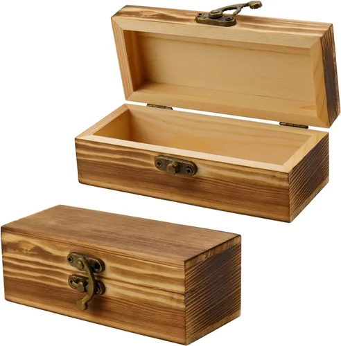 KUMGROT Caja de madera vintage de 2 piezas con tapa con bisagras, caja de regalo rectangular hecha a mano para joyas, anillos, fotos, monedas,