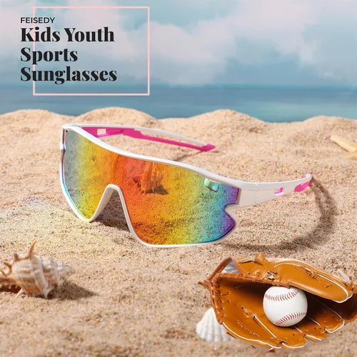 Miniatura 7 de FEISEDY Gafas de sol unisex para jóvenes, gafas de sol de béisbol y tenis, UV400 deportivas para niños y niñas, pantallas de ciclismo B4064