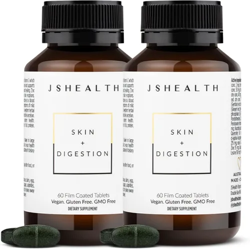 JSHealth Vitaminas para la piel y la digestión Vitaminas para la piel | Suplemento transparente para la piel con zinc para el acné | Suplementos de