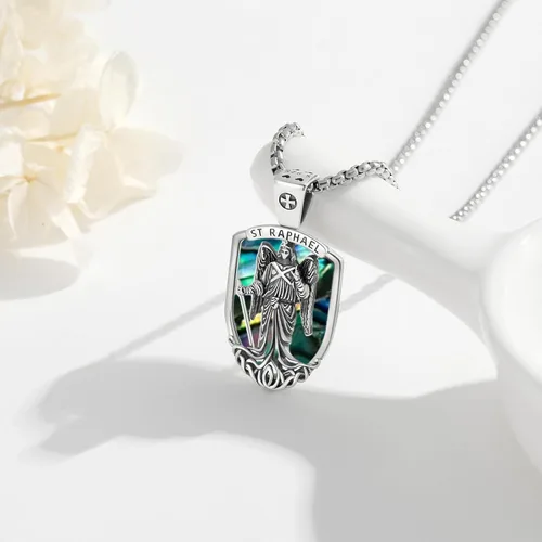 Miniatura 555 de Collar con colgante de plata de ley 925 con medalla de San Patrón, joyería religiosa para hombres y mujeres, con cadena de acero inoxidable 316L