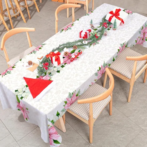 Miniatura 5 de Mantel navideño rectangular de 60 x 104 pulgadas, diseño de flor de pascua rosa con acuarela