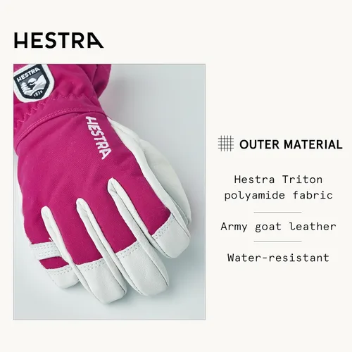 Miniatura 2 de Hestra Guante de esquí Heli Junior de cuero militar (juvenil de 4 a 13 años) Impermeable, guantes clásicos de cuero de 5 dedos para niños