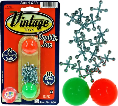 JA-RU Vintage Toys - Juego de gatos de metal doble (paquete de 1) con 16 Jax y 2 pelotas rebotantes. Mini juego clásico para niños. Recuerdos de