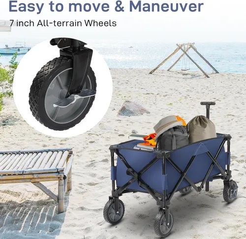 Miniatura 4 de Carro plegable, playa con ruedas grandes para arena, carrito de comestibles, ruedas todo terreno, comestibles de jardín para compras, picnic