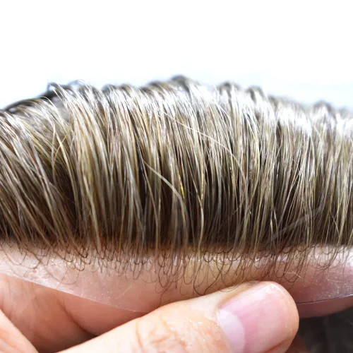 Miniatura 3 de Tupé para hombre, pieza de cabello humano real, encaje francés con piel de poliéster alrededor del sistema de cabello, 8 x 10 pulgadas, unidad