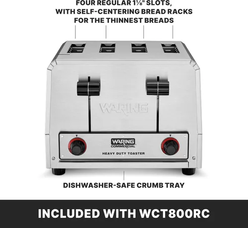 Miniatura 5 de Waring Commercial WCT800RC Tostadora de pop-up comercial de 4 rebanadas de uso pesado, 120V, 1800W, enchufe de fase 5-15