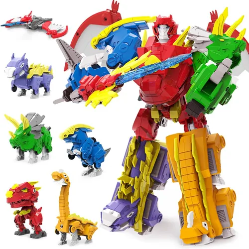 Wenbeier Juguetes de robot dinosaurio 6-en-1, juguetes de robot transformables, juguetes para desmontar que incluyen 6 figuras de acción de
