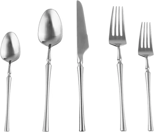 Miniatura 10 de Juego de 6 tenedores de postre de plata mate de 7.08 pulgadas de acero inoxidable con acabado satinado