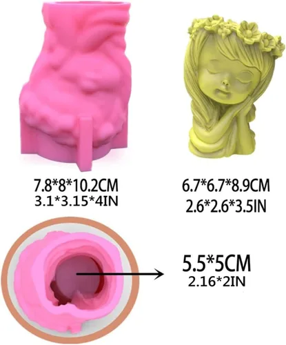 Miniatura 2 de Molde de silicona para jarrón de niña con guirnalda, porta lapices para plantas suculentas, molde para jarrón de hormigón, arcilla, yeso, cemento