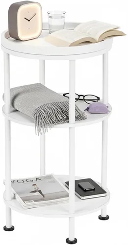 Miniatura 21 de Mesa auxiliar redonda pequeña con estación de carga para espacios pequeños, mesa decorativa de 3 niveles con puertos USB y tomas de corriente, mesa