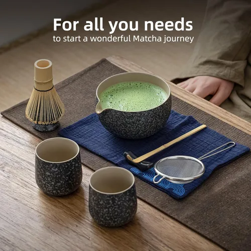 Miniatura 3 de TEANAGOO Juego de 9 Piezas Batidor de Matcha, Juego de Matcha de Cerámica, Kit de Matcha para Ceremonia, Juego de Té Matcha para Hacer Negro carbón 2
