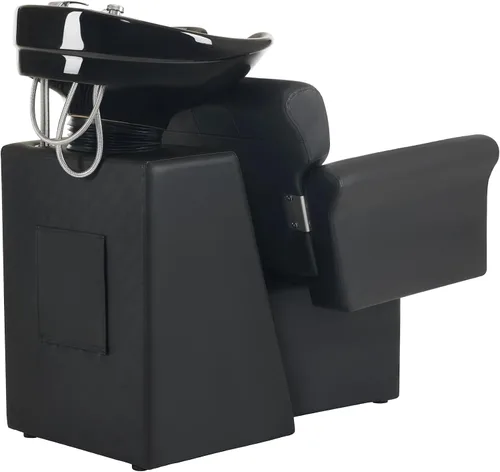 Miniatura 9 de BarberPub Silla de estación de champú negra para estilista, champú retrolavado de cerámica y juego de sillas para salón, salón en casa, barbería 9104