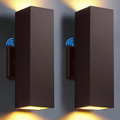 Miniatura 18 de SHIMR Luces de pared para exteriores modernas al atardecer al amanecer, aplique exterior cuadrado negro mate con bombillas incluidas, iluminación