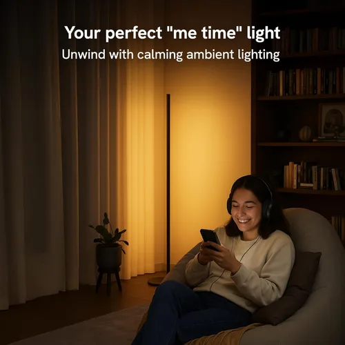Miniatura 3 de Lámpara de pie Aura RGBICW, iluminación ambiental LED de esquina con control por aplicación y voz con sincronización de música, 1000 lúmenes, 4 mil