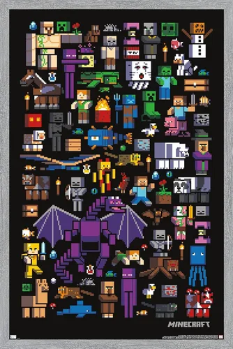 Miniatura 18 de Trends International Minecraft - Póster de pared de Mobbery, 14.725 x 22.375 pulgadas, versión con marco de madera tipo granero