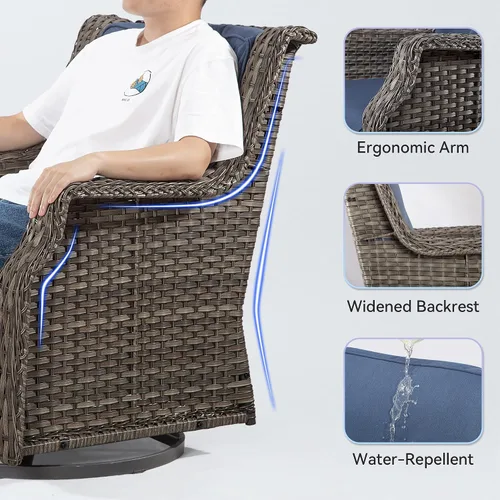 Miniatura 6 de Silla giratoria para patio al aire libre, silla giratoria de 360 grados con cojines de tela de capa catiónica repelentes al agua de 3.5 pulgadas