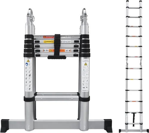 Miniatura 19 de Escalera telescópica plegable de aluminio 5+6 con pasamanos, pedal ancho de seguridad, carga máxima de 330 libras, plegable, fácil de almacenar