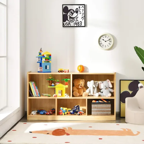 Miniatura 2 de Costzon Estantería de 2 estantes para niños, organizador de almacenamiento de juguetes de madera para libros y juguetes, estantería Montessori de 5