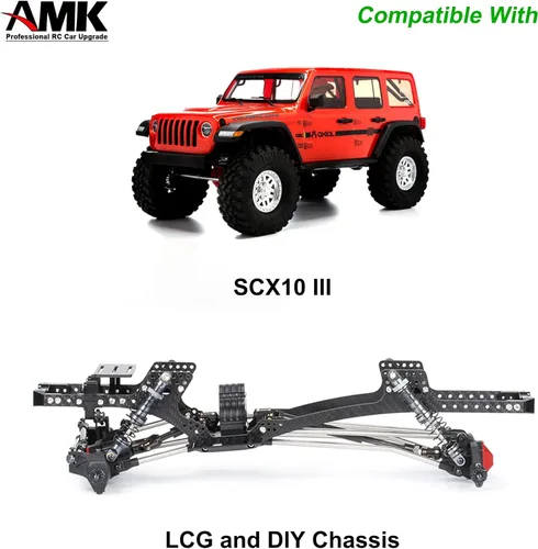 Miniatura 2 de AMK 9 barras de acoplamiento de fibra de carbono SCX10 III Enlace Varillas de acoplamiento a escala 1/10 SCX10 SCX10 para RC Crawler Body LCG Rojo