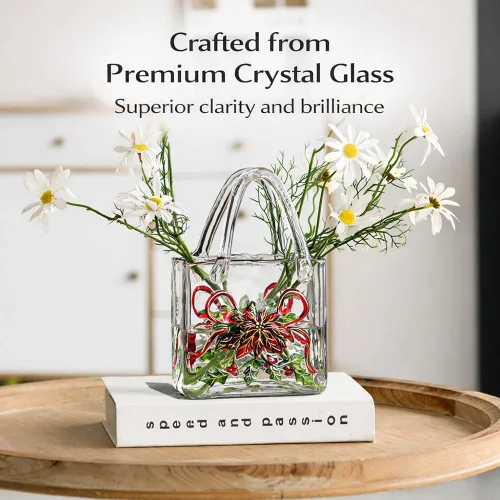 Miniatura 7 de Jarrón con textura floral pintado a mano, jarrón de cristal en forma de bolso de 9.1 pulgadas con patrones 3D, centro de mesa botánico engrosado