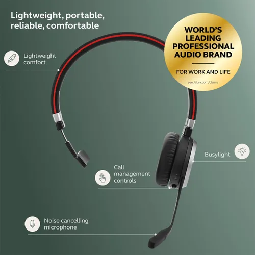 Miniatura 3 de Jabra Evolve 65 SE - Auriculares inalámbricos mono - Auriculares Bluetooth con micrófono de cancelación de ruido, batería de larga duración