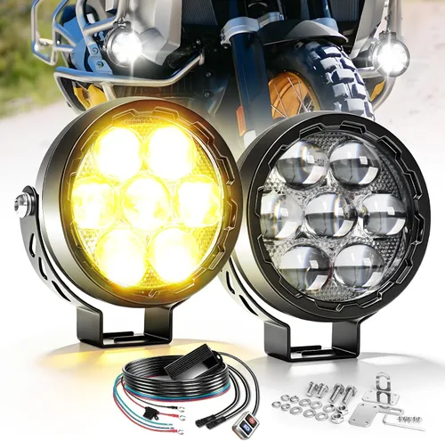 Miniatura 11 de BraveWAY Luces de conducción de motocicleta de 3 pulgadas, luces antiniebla LED de 120 W con DRL, 4 modos estroboscópicos, haz ámbar y blanco, focos