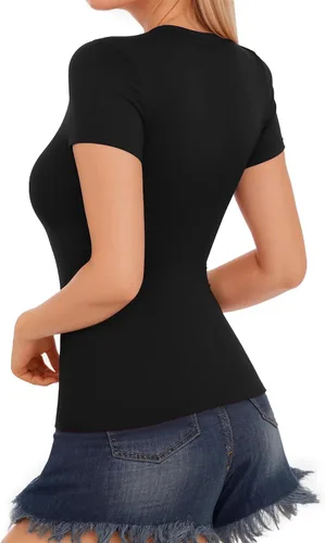 Miniatura 3 de MANGOPOP Camisetas básicas de manga corta con cuello redondo para mujer